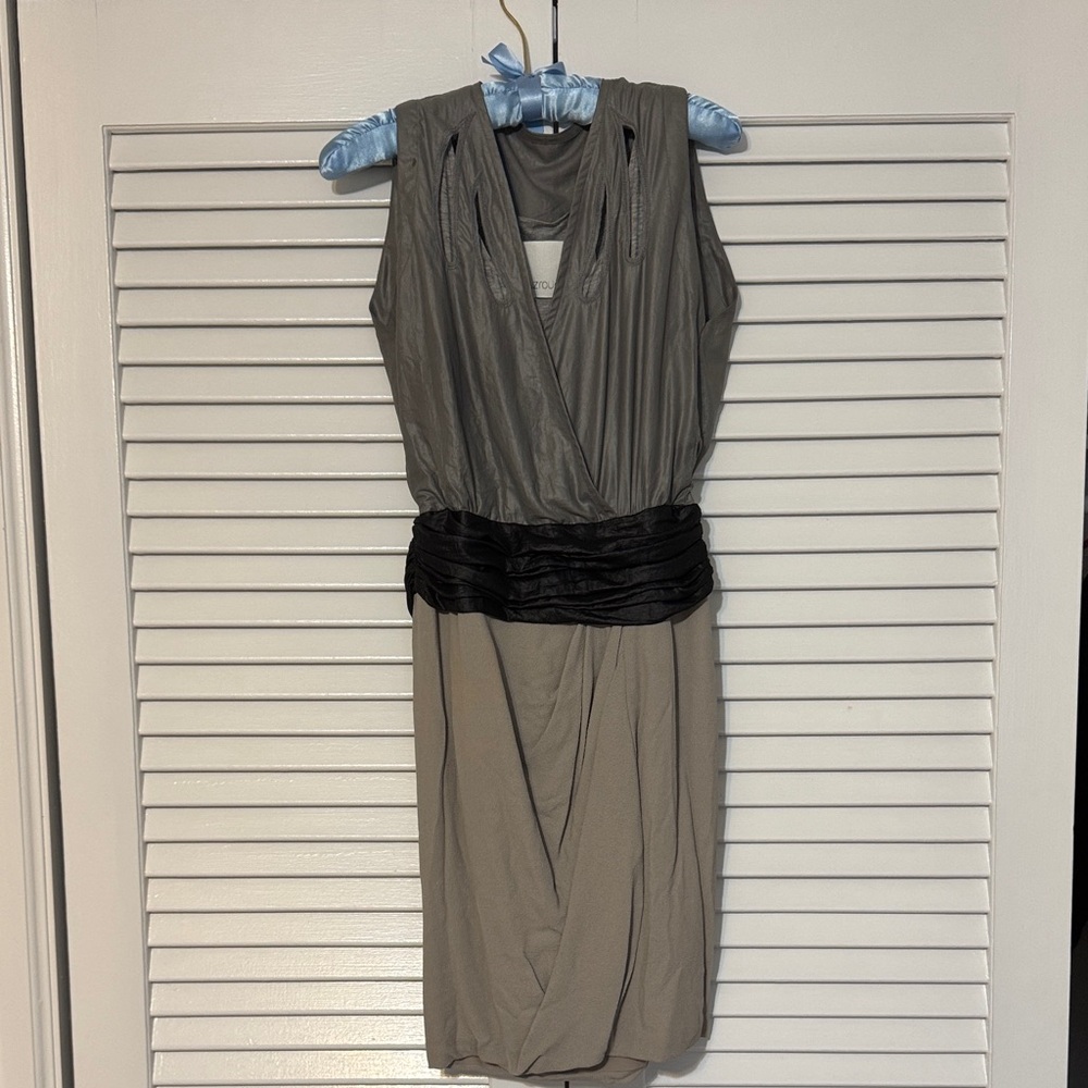 Yigal Azrouel Gray and Black Midi Dress